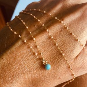 14k gold filled with larimar cabochon pendant.